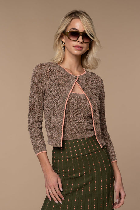 Marylin Marled Cardigan in Olive/Peach